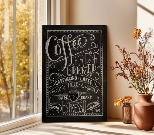 Tipografi tabloları - coffee fresh brewed yazılı kanvas tablo - PlusCanvas