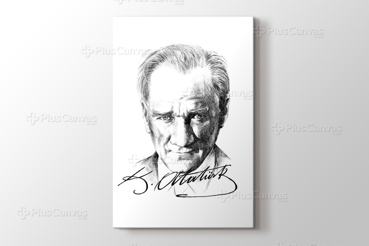 Karakalem Ataturk Ve Imzasi Kanvas Tablo Burada Pluscanvas