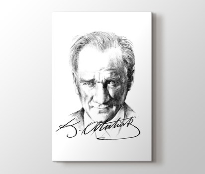 Karakalem Ataturk Ve Imzasi Kanvas Tablo Burada Pluscanvas