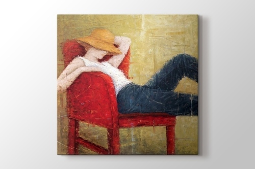 Woman Laying On Red Chair görseli.