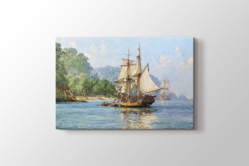 Montague Dawson - Pirates Haunt Cocos Island görseli.