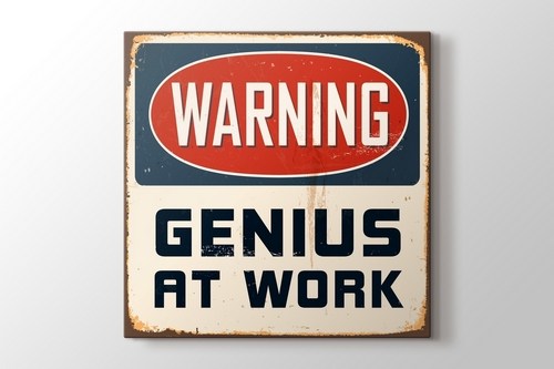 Warning Genius At Work Targa in metallo Targa in metallo Decorazione
