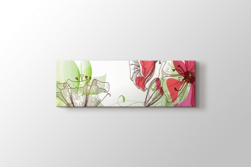 Yeşil Pembe Retro Çiçekler görseli.