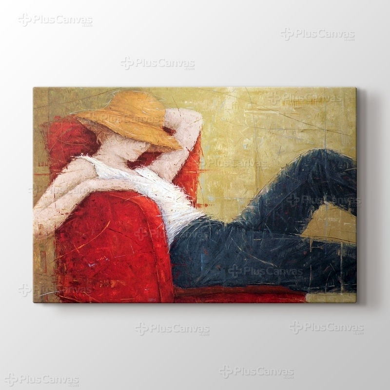 Woman Laying On Red Chair görseli.