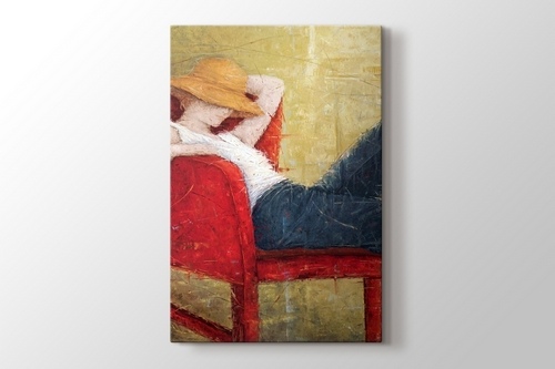 Woman Laying On Red Chair görseli.