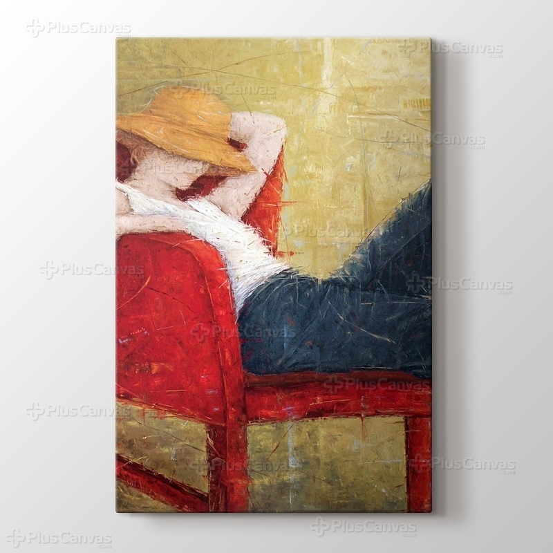 Woman Laying On Red Chair görseli.