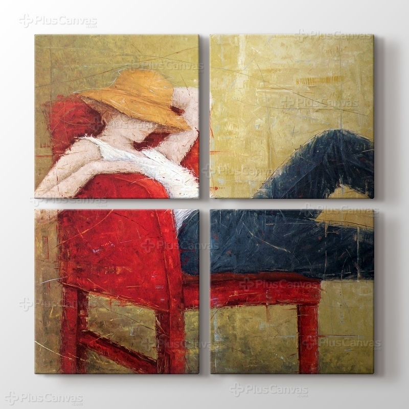 Woman Laying On Red Chair görseli.