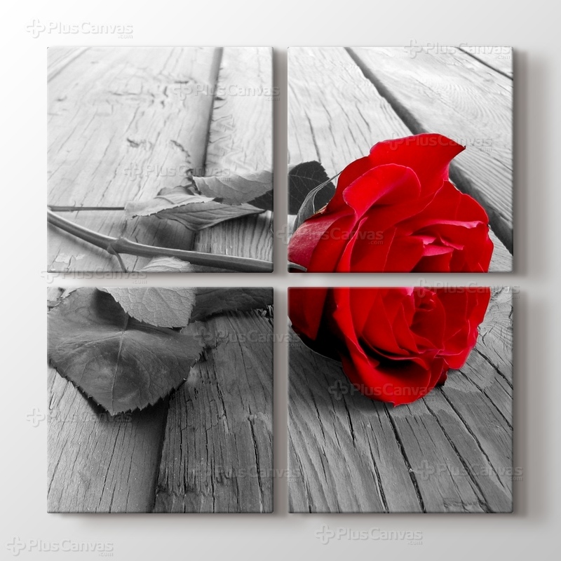 Red Rose on Wood görseli.