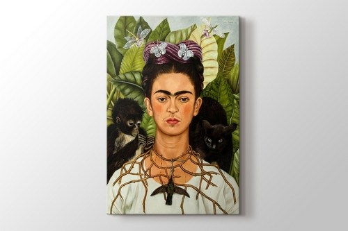 Self Portrait with Thorn Necklace and Hummingbird görseli.