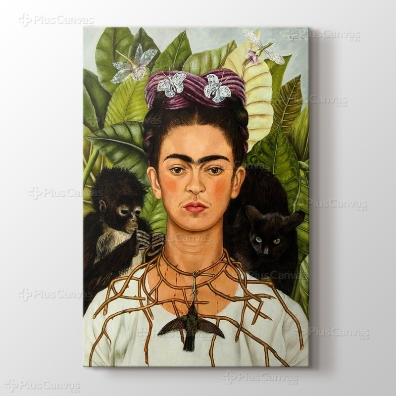 Self Portrait with Thorn Necklace and Hummingbird görseli.