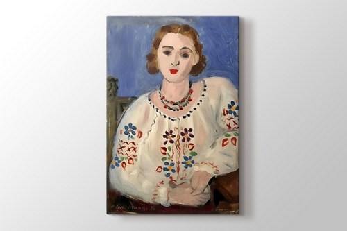 Woman in Patterned Blouse görseli.