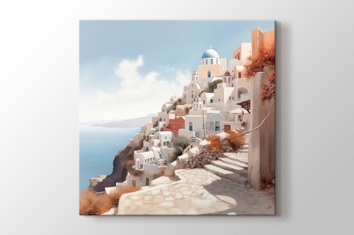 Santorini Yünanistan - Suluboya Tablo görseli.