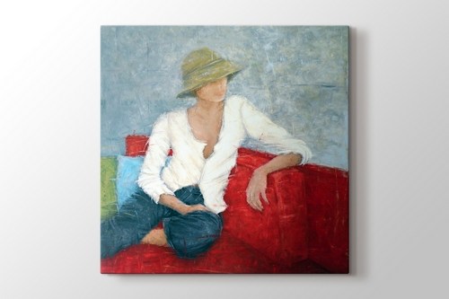 Woman Sitting On Red Chair görseli.