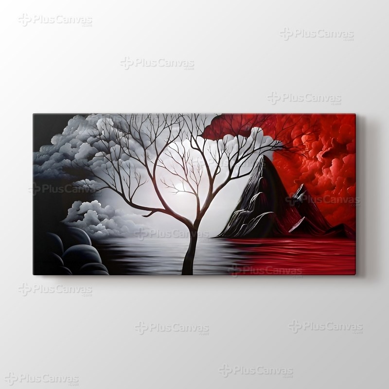 Kırmızı Beyaz Soyut Ağaç görseli.