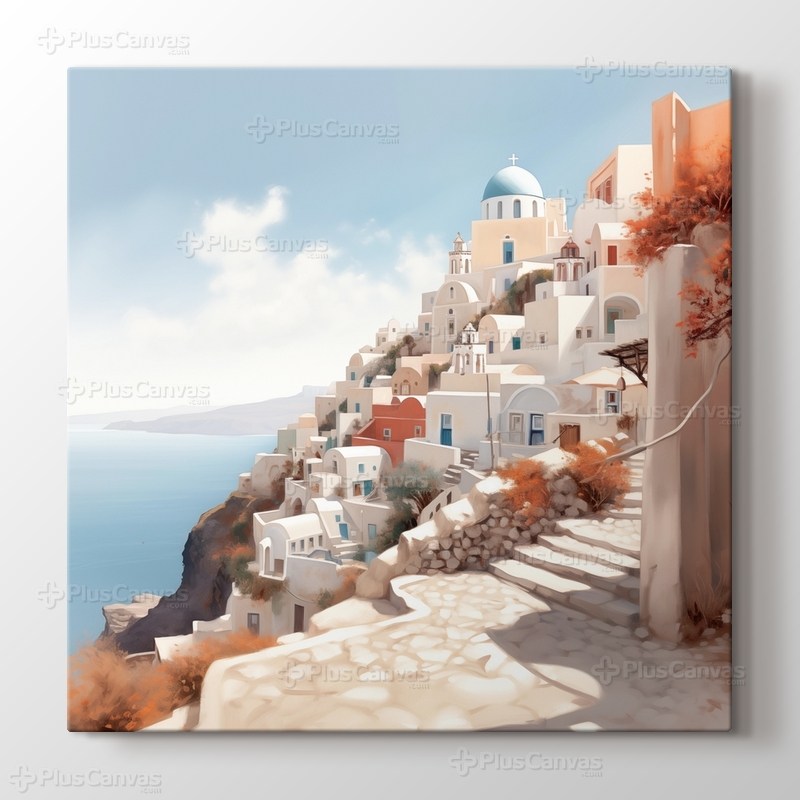 Santorini Yünanistan - Suluboya Tablo görseli.