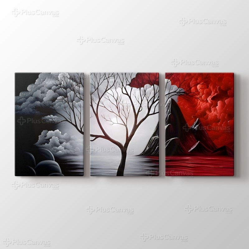 Kırmızı Beyaz Soyut Ağaç görseli.