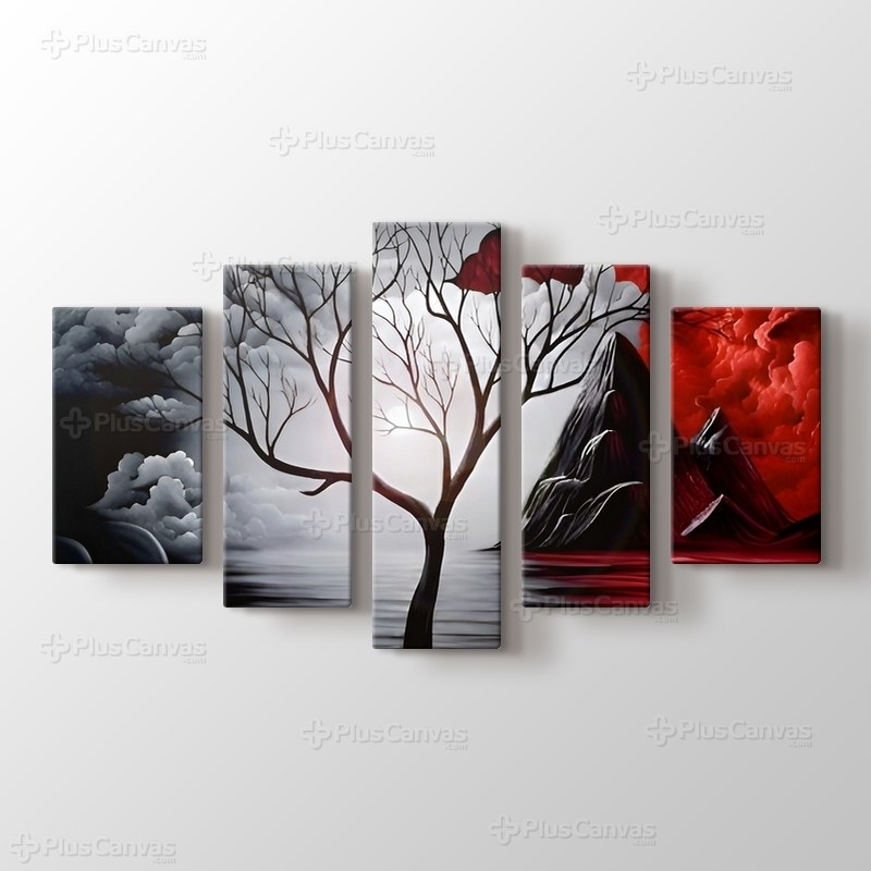 Kırmızı Beyaz Soyut Ağaç görseli.