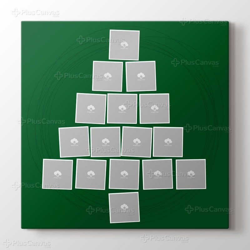 16 fotoğraftan yılbaşı ağacı yeşil kanvas tablo görseli.