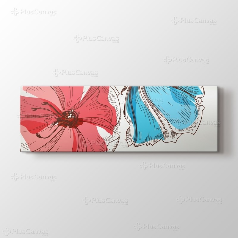 Pembe Mavi Retro Çiçekler görseli.