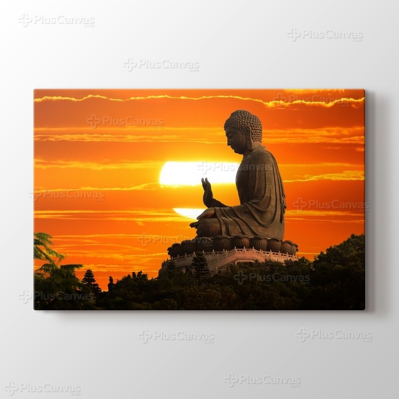 Buddha Statue At Sunset görseli.