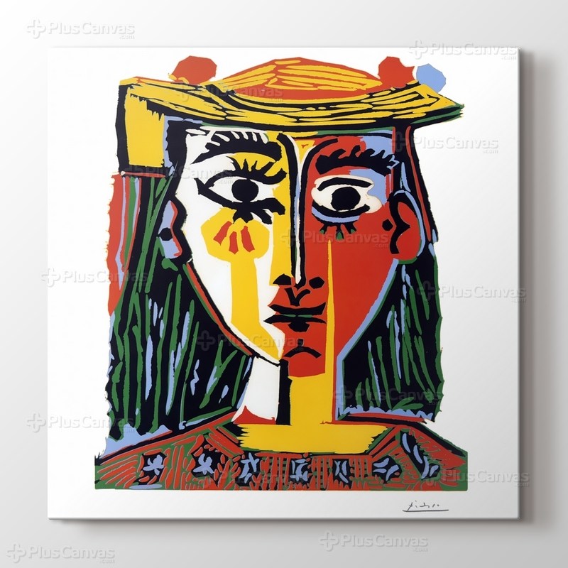 Woman in a Hat with Pompoms and a Printed Blouse görseli.