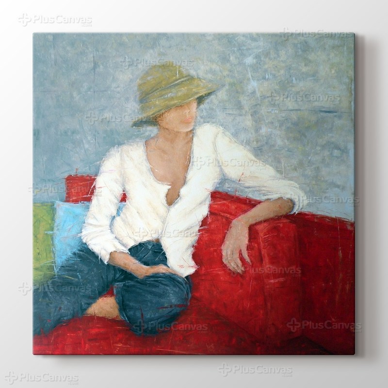 Woman Sitting On Red Chair görseli.